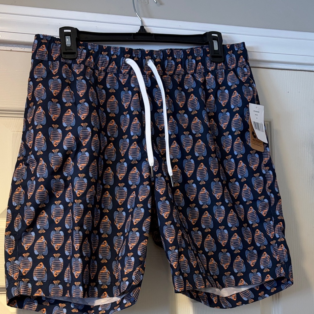 Saks Fifth Avenue Fish Print Swim Shorts in Navy M